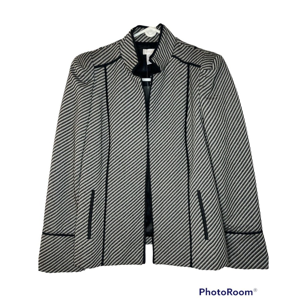 Chicos Black Diagonal Jacquard Open Front Blazer Jacket Chicos Size 1 NWT